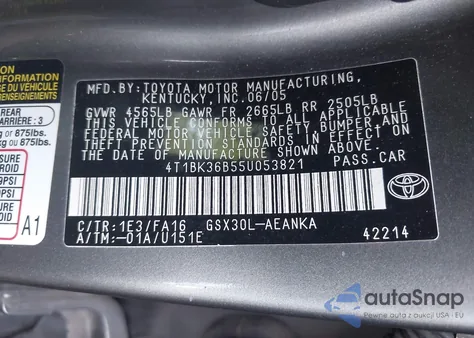 2005 Toyota Avalon Xl from USA, damaged, VIN 4T1BK36B55U053821